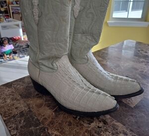 REAL CAIMAN TAIL LEATHER PREMIER Men's Western Boots in Cream MADE IN MEXICO